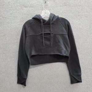 Gymshark Women Hoodie  Small Black Crop Cutout Long Sleeve Logo Embroidered